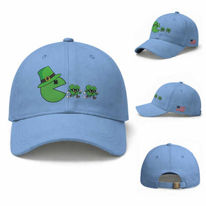 St Patricks Day Retro Gamer Eating Shamrock Lucky Gift Baseball Cap TS12 Baseball Cap Universal Fit Light Blue Print Your Wear