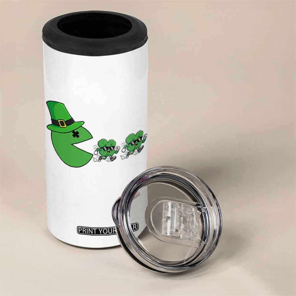 St Patricks Day Retro Gamer Eating Shamrock Lucky Gift 4 in 1 Can Cooler Tumbler TS12 Print Your Wear