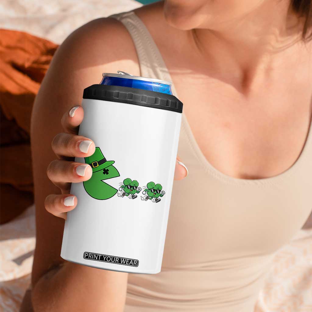 St Patricks Day Retro Gamer Eating Shamrock Lucky Gift 4 in 1 Can Cooler Tumbler TS12 Print Your Wear