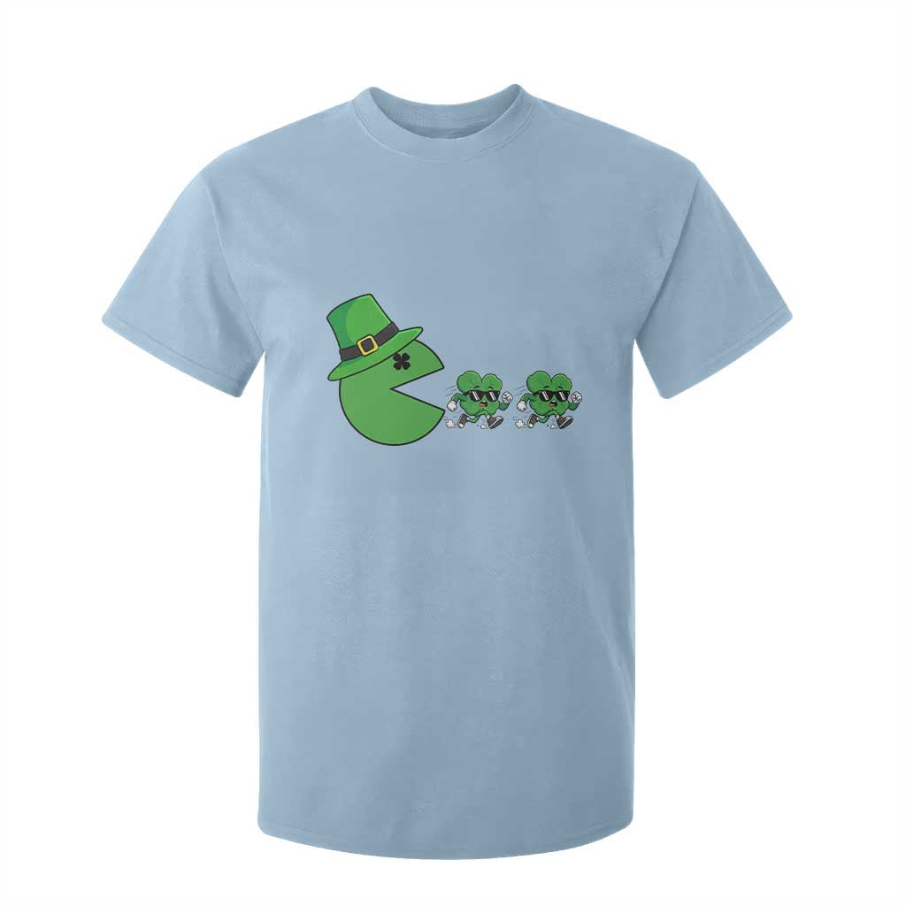 St Patricks Day Retro Gamer Eating Shamrock Lucky Gift T Shirt For Kid TS12 Light Blue Print Your Wear