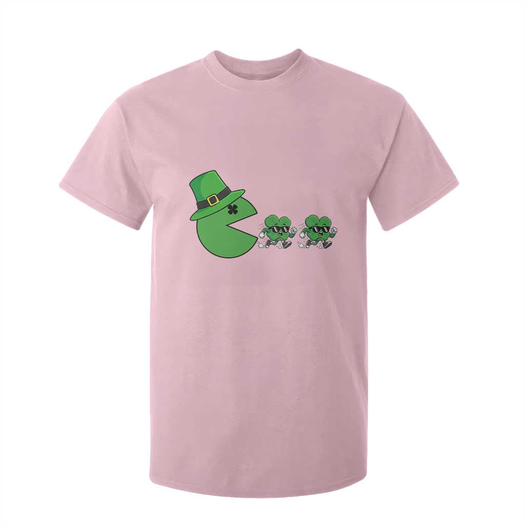 St Patricks Day Retro Gamer Eating Shamrock Lucky Gift T Shirt For Kid TS12 Light Pink Print Your Wear