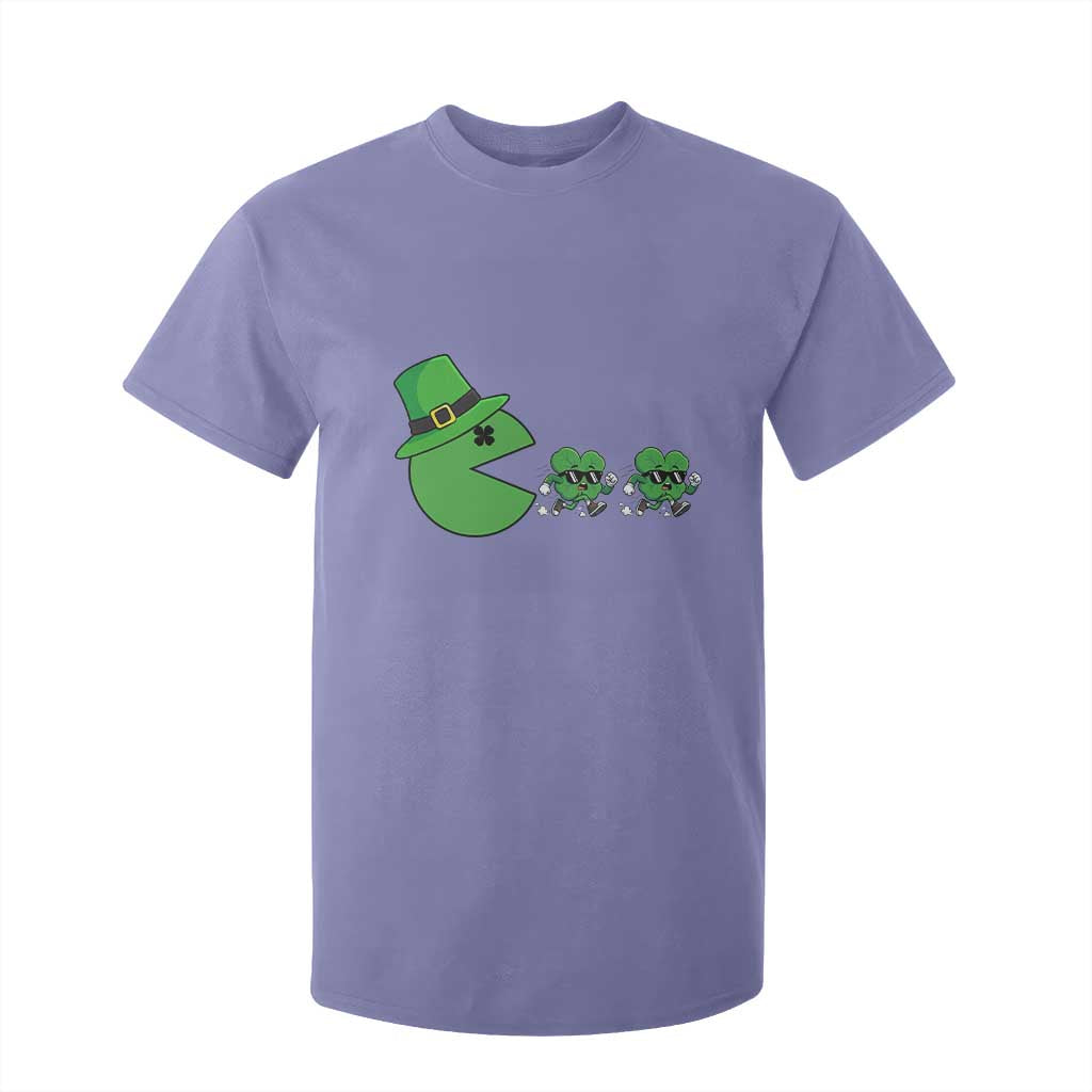 St Patricks Day Retro Gamer Eating Shamrock Lucky Gift T Shirt For Kid TS12 Violet Print Your Wear