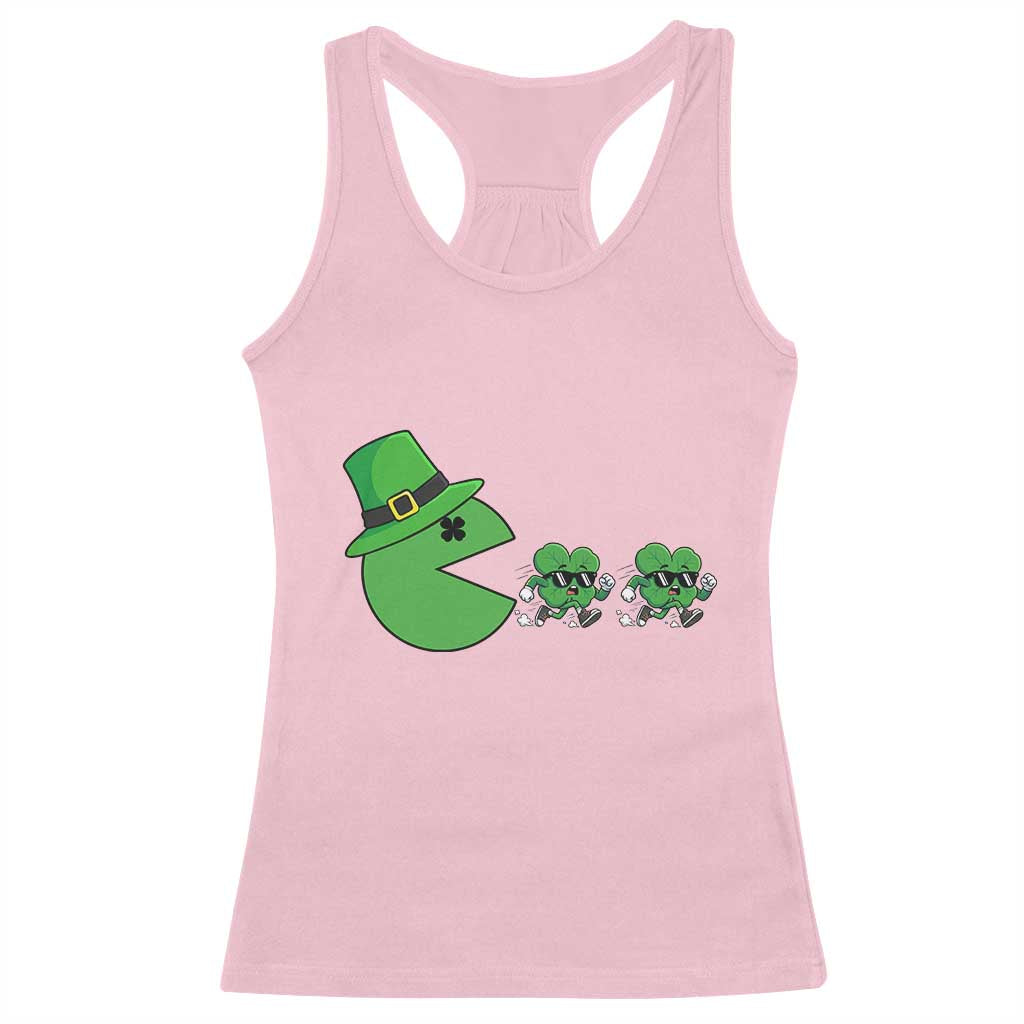 St Patricks Day Retro Gamer Eating Shamrock Lucky Gift Racerback Tank Top TS12 Light Pink Print Your Wear