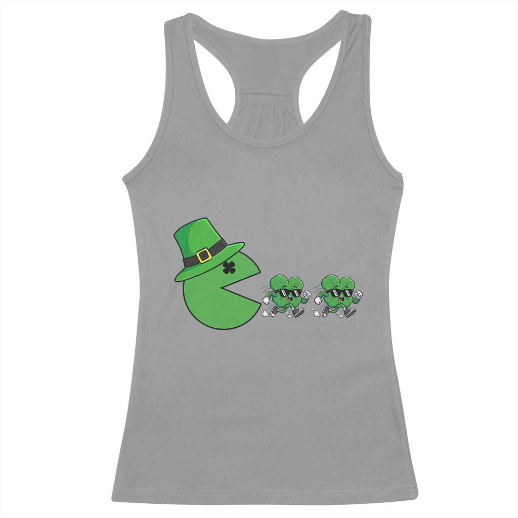 St Patricks Day Retro Gamer Eating Shamrock Lucky Gift Racerback Tank Top TS12 Sport Gray Print Your Wear