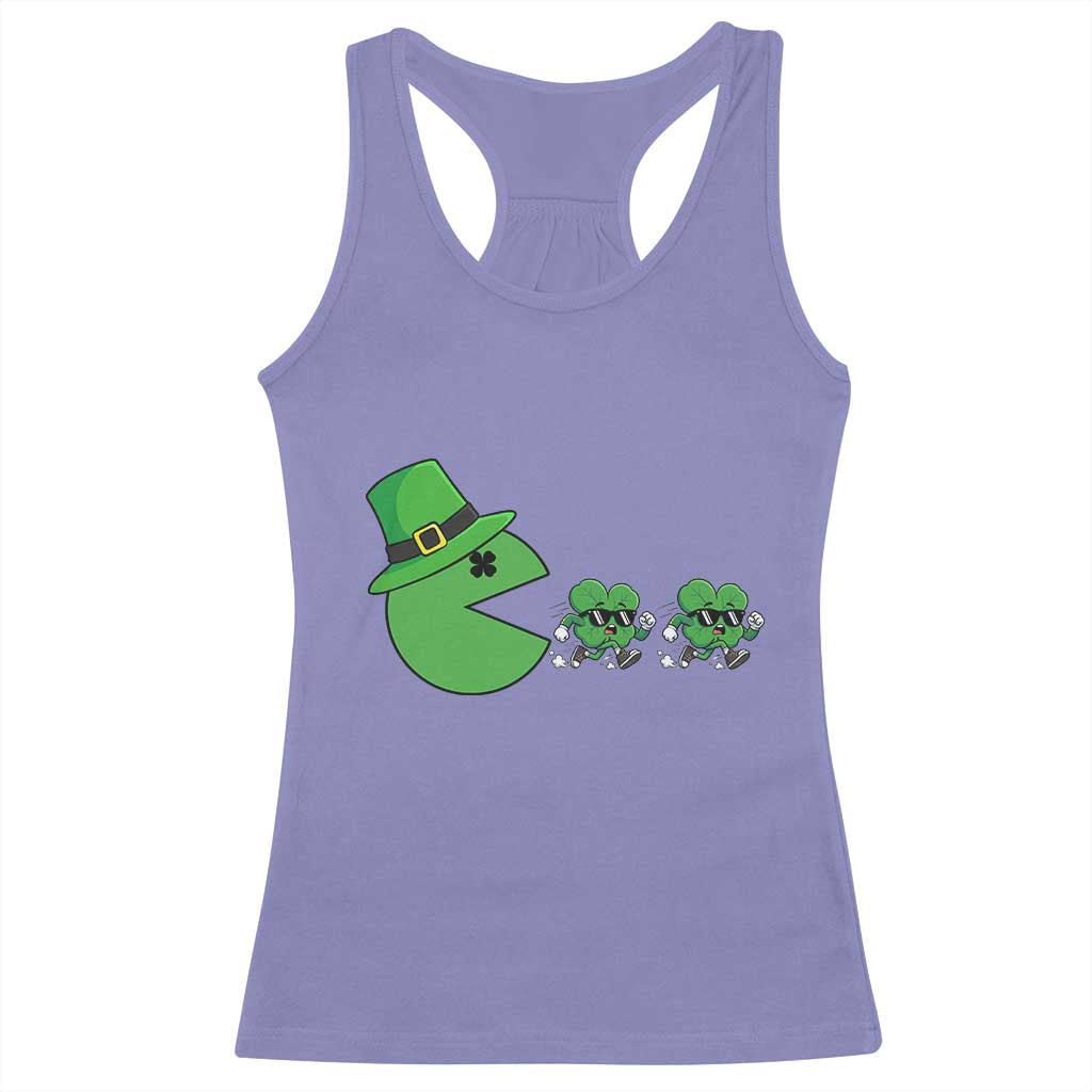 St Patricks Day Retro Gamer Eating Shamrock Lucky Gift Racerback Tank Top TS12 Violet Print Your Wear