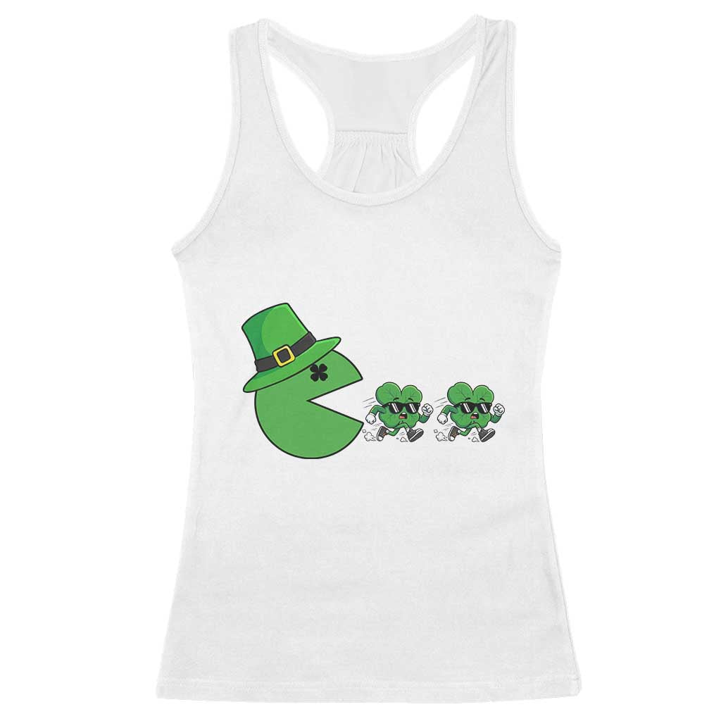 St Patricks Day Retro Gamer Eating Shamrock Lucky Gift Racerback Tank Top TS12 White Print Your Wear