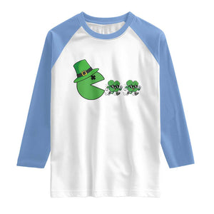 St Patricks Day Retro Gamer Eating Shamrock Lucky Gift Raglan Shirt TS12 White Carolina Blue Print Your Wear