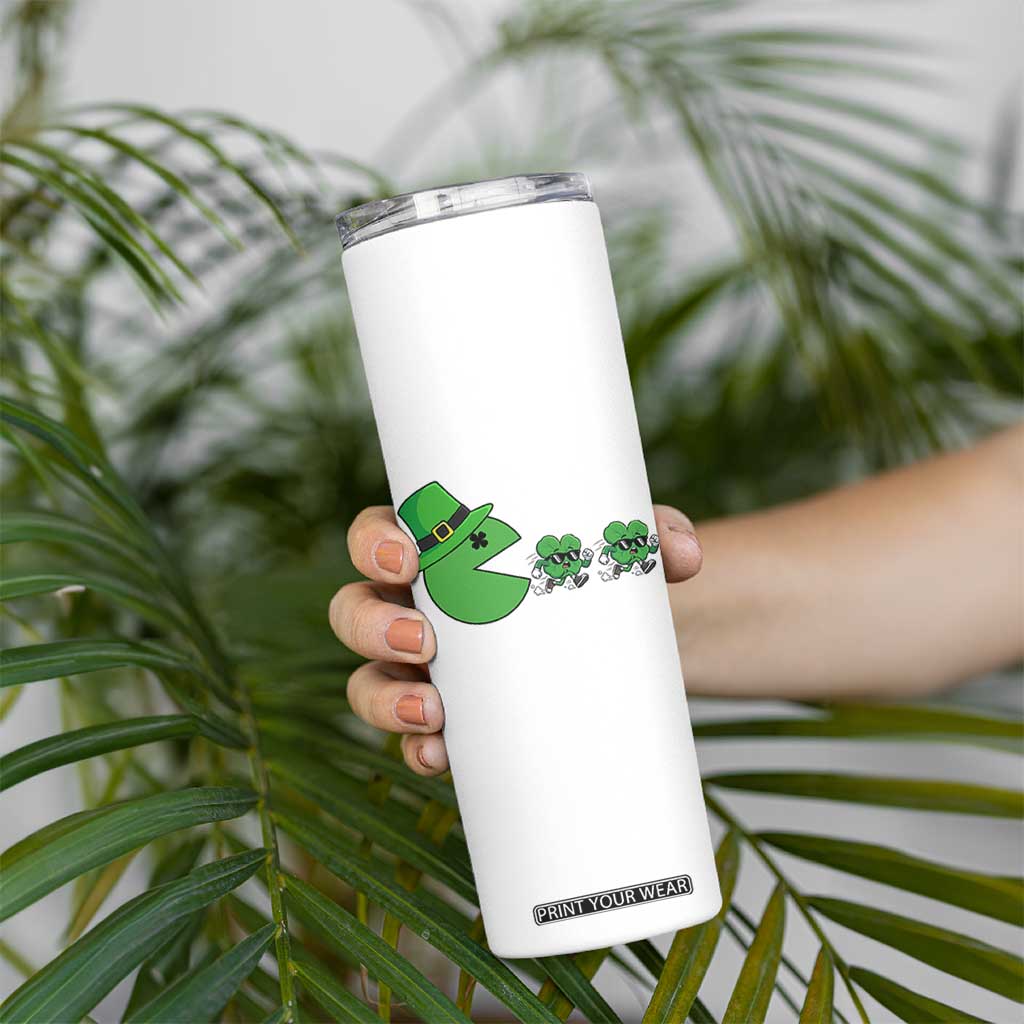 St Patricks Day Retro Gamer Eating Shamrock Lucky Gift Skinny Tumbler TS12 Print Your Wear