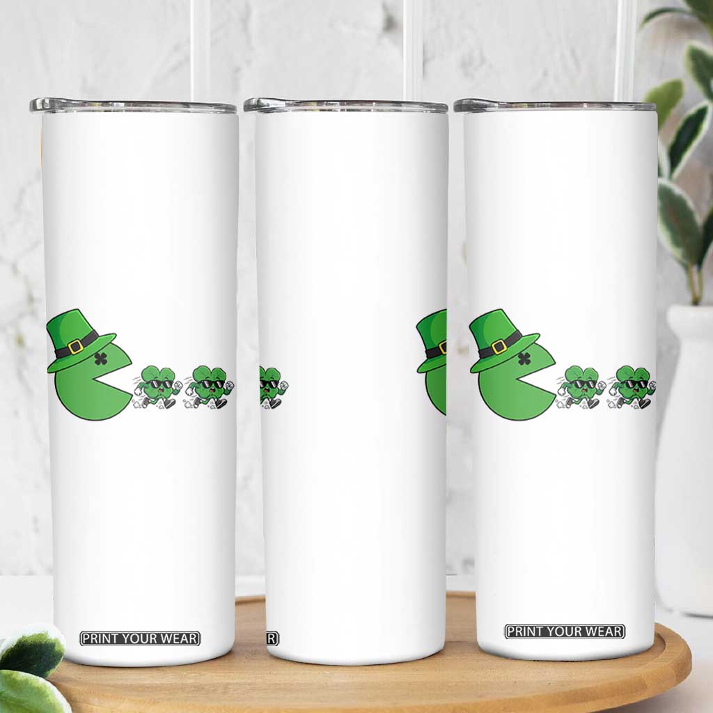 St Patricks Day Retro Gamer Eating Shamrock Lucky Gift Skinny Tumbler TS12 Print Your Wear