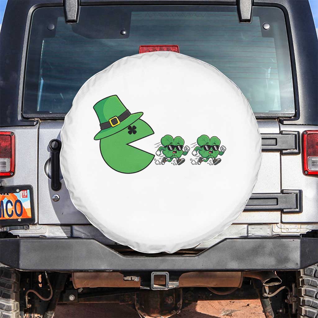 St Patricks Day Retro Gamer Eating Shamrock Lucky Gift Spare Tire Cover TS12 No hole White Print Your Wear