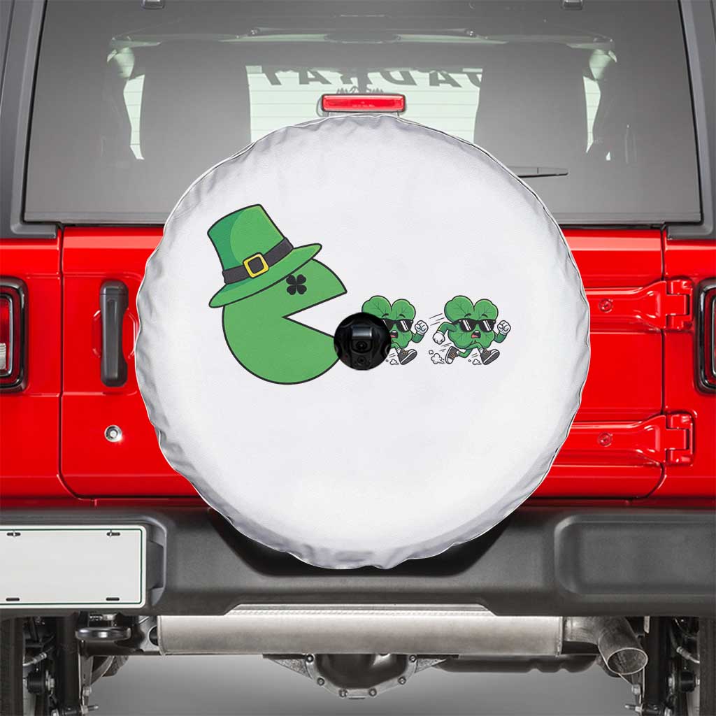 St Patricks Day Retro Gamer Eating Shamrock Lucky Gift Spare Tire Cover TS12 White Print Your Wear