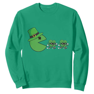 St Patricks Day Retro Gamer Eating Shamrock Lucky Gift Sweatshirt TS12 Irish Green Print Your Wear