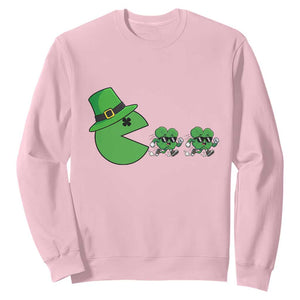 St Patricks Day Retro Gamer Eating Shamrock Lucky Gift Sweatshirt TS12 Light Pink Print Your Wear