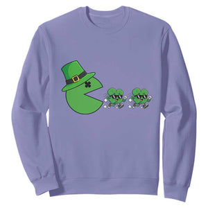 St Patricks Day Retro Gamer Eating Shamrock Lucky Gift Sweatshirt TS12 Violet Print Your Wear