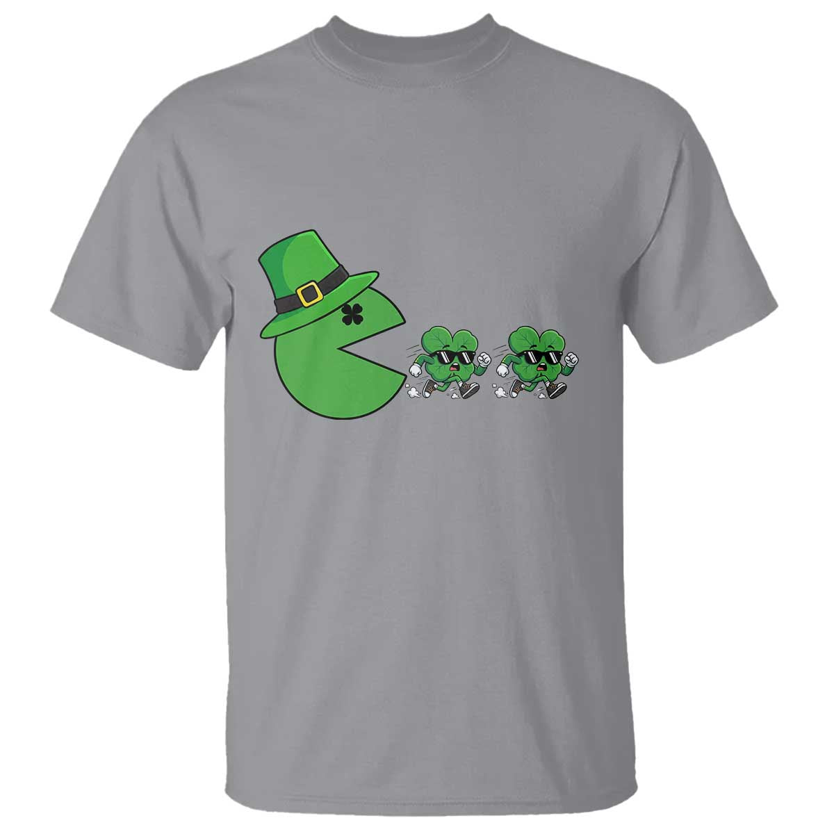 St Patricks Day Retro Gamer Eating Shamrock Lucky Gift T Shirt TS12 Sport Gray Print Your Wear