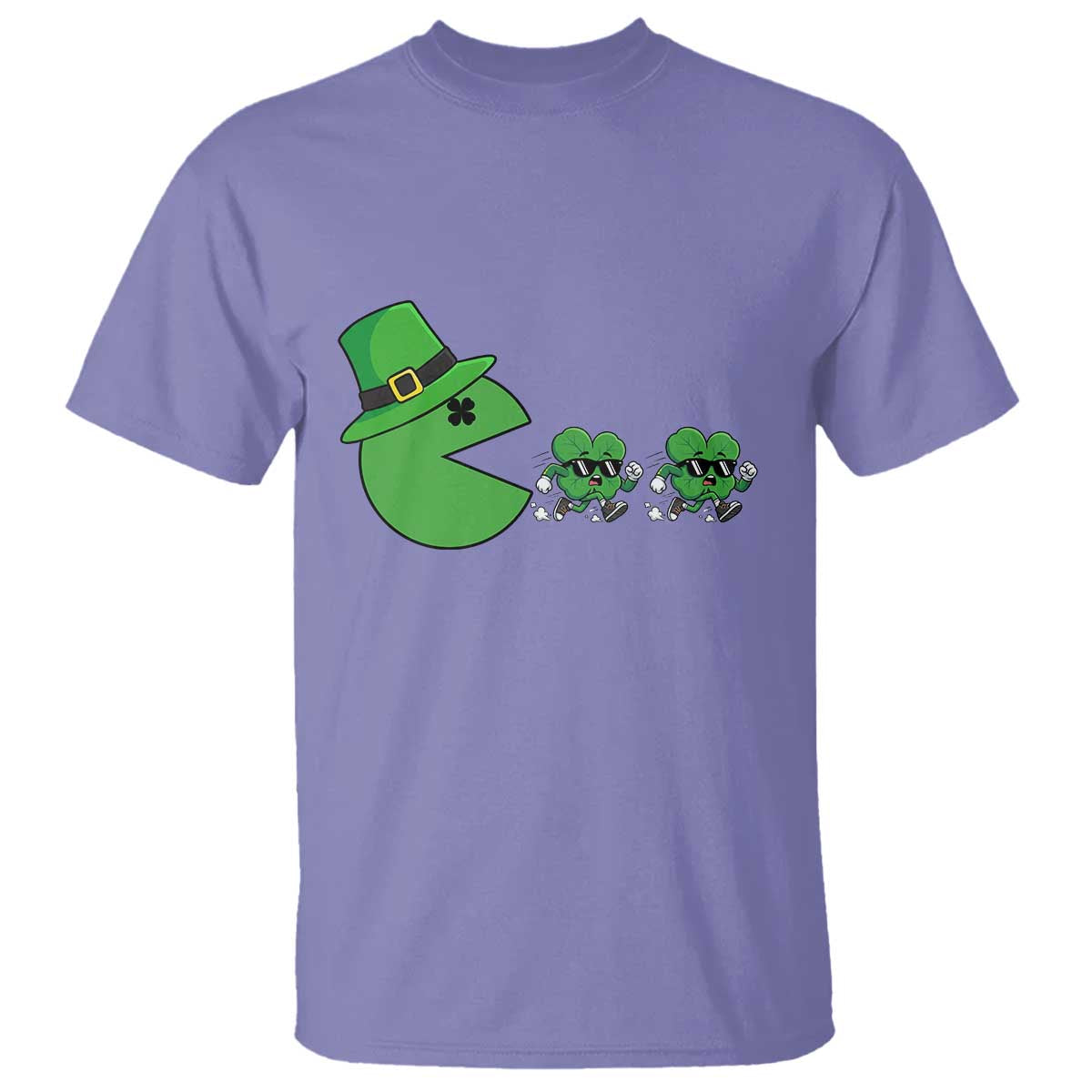 St Patricks Day Retro Gamer Eating Shamrock Lucky Gift T Shirt TS12 Violet Print Your Wear