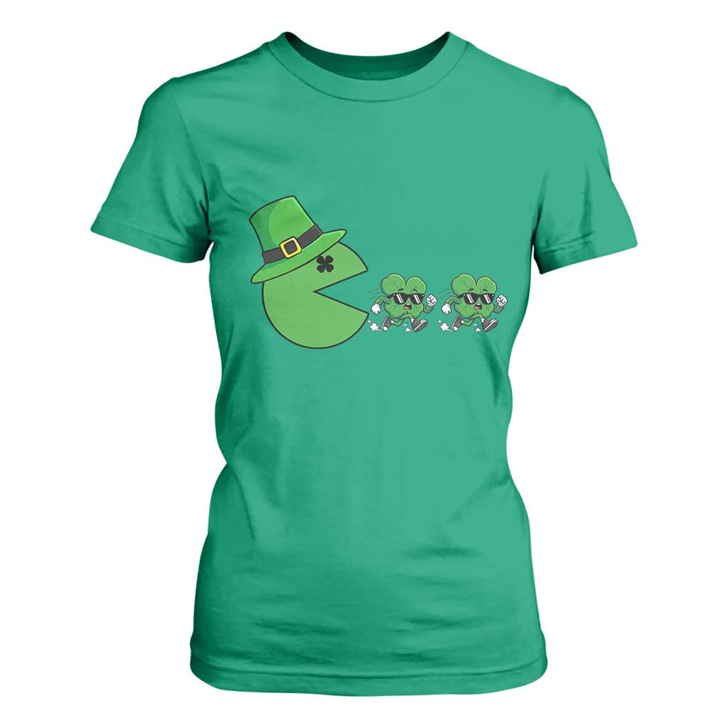 St Patricks Day Retro Gamer Eating Shamrock Lucky Gift T Shirt For Women TS12 Irish Green Print Your Wear