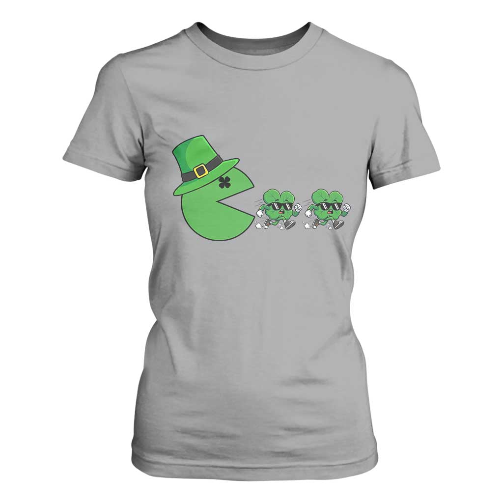 St Patricks Day Retro Gamer Eating Shamrock Lucky Gift T Shirt For Women TS12 Sport Gray Print Your Wear