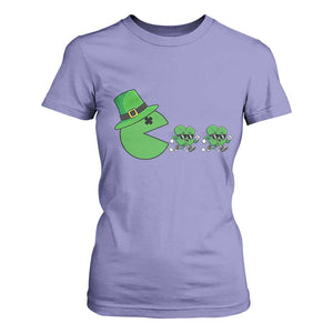 St Patricks Day Retro Gamer Eating Shamrock Lucky Gift T Shirt For Women TS12 Violet Print Your Wear