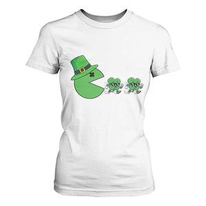 St Patricks Day Retro Gamer Eating Shamrock Lucky Gift T Shirt For Women TS12 White Print Your Wear