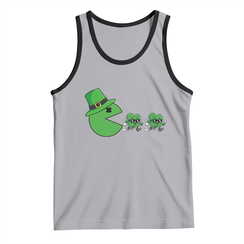 St Patricks Day Retro Gamer Eating Shamrock Lucky Gift Tank Top TS12 Athletic Heather Black Print Your Wear