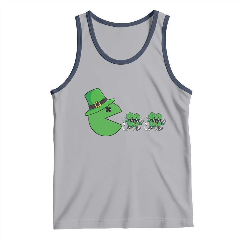 St Patricks Day Retro Gamer Eating Shamrock Lucky Gift Tank Top TS12 Athletic Heather Navy Print Your Wear