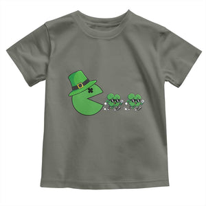 St Patricks Day Retro Gamer Eating Shamrock Lucky Gift Toddler T Shirt TS12 Military Green Print Your Wear