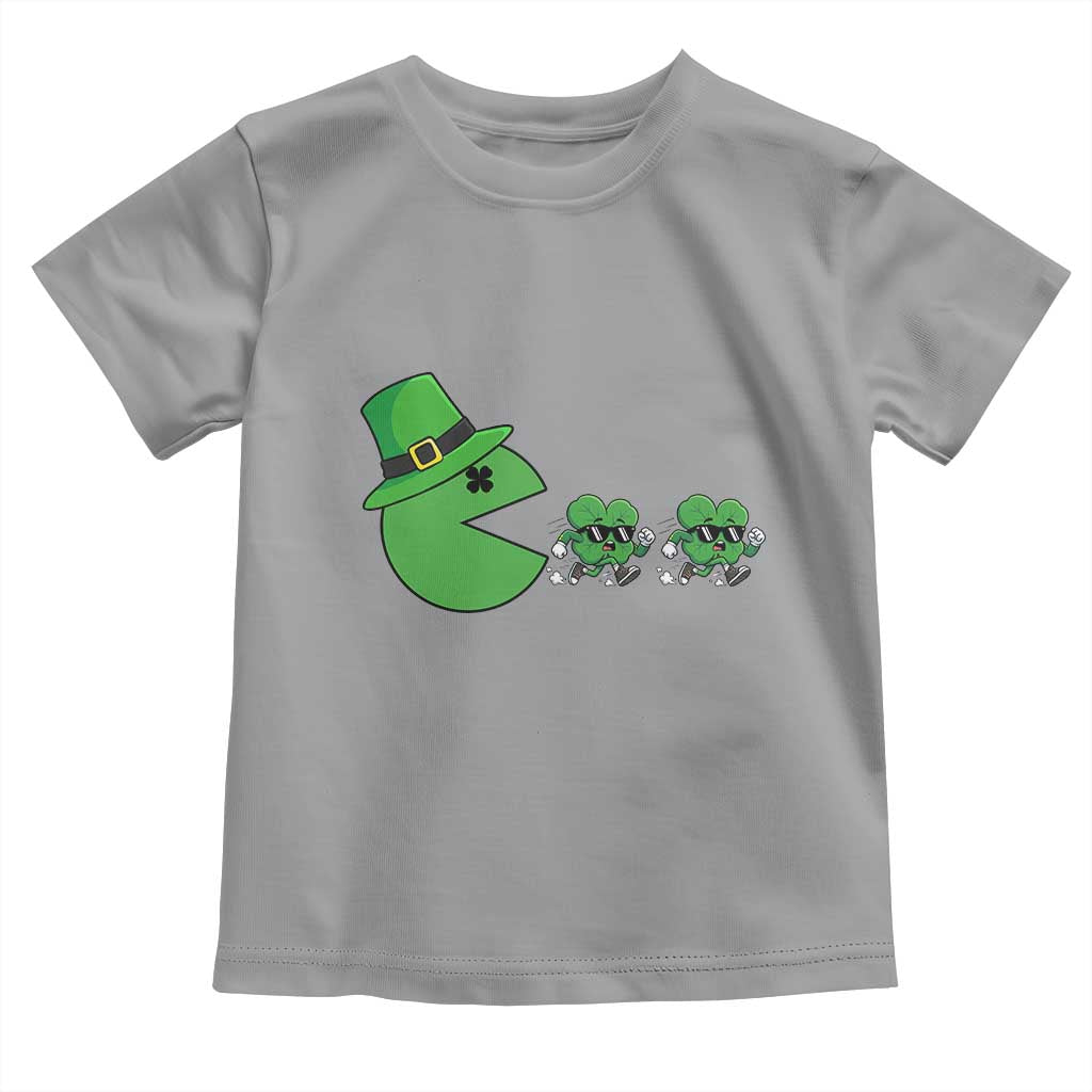 St Patricks Day Retro Gamer Eating Shamrock Lucky Gift Toddler T Shirt TS12 Sport Gray Print Your Wear