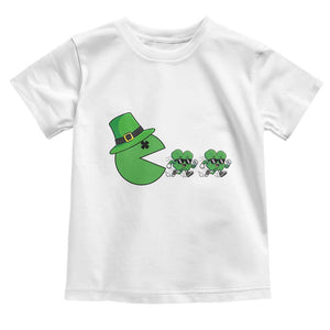 St Patricks Day Retro Gamer Eating Shamrock Lucky Gift Toddler T Shirt TS12 White Print Your Wear