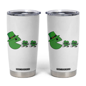 St Patricks Day Retro Gamer Eating Shamrock Lucky Gift Tumbler Cup TS12 White Print Your Wear