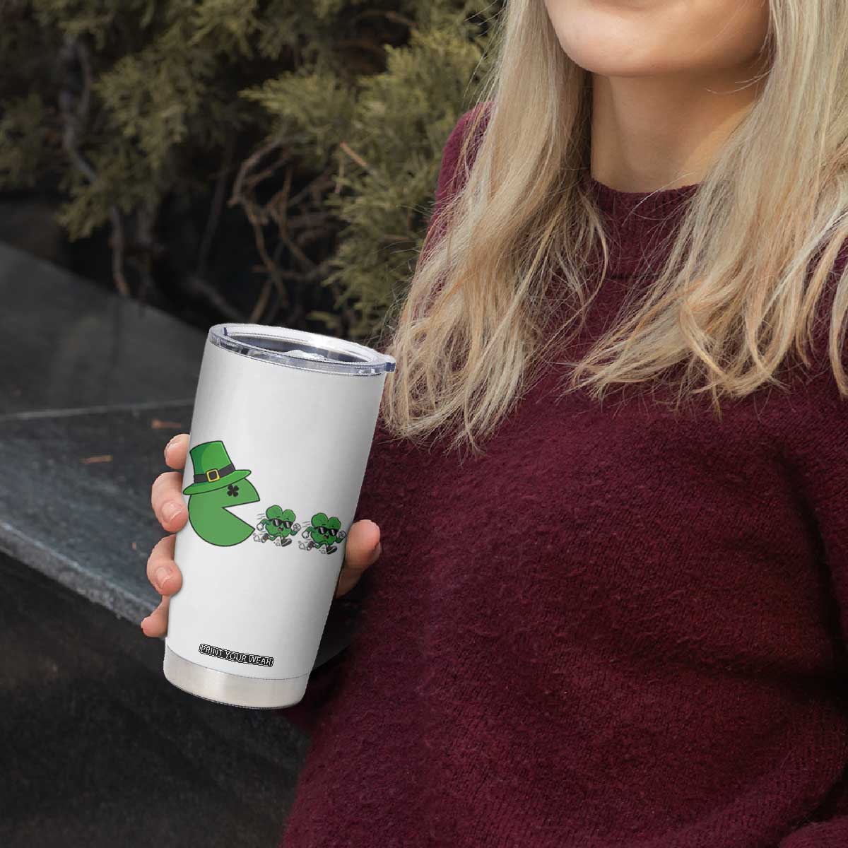 St Patricks Day Retro Gamer Eating Shamrock Lucky Gift Tumbler Cup TS12 Print Your Wear