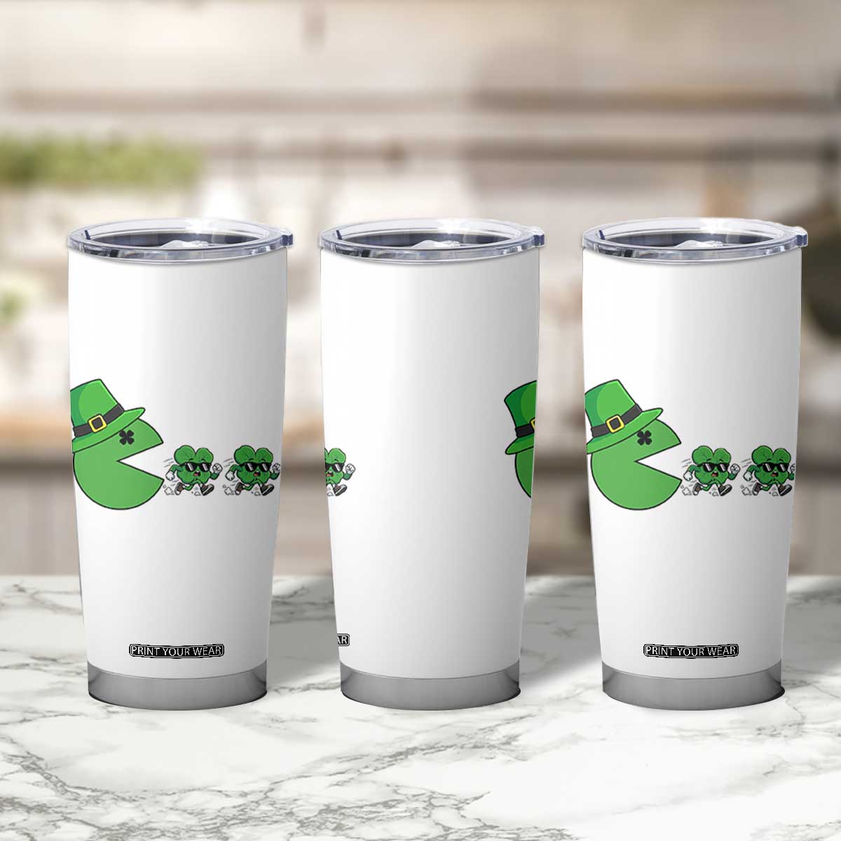 St Patricks Day Retro Gamer Eating Shamrock Lucky Gift Tumbler Cup TS12 Print Your Wear