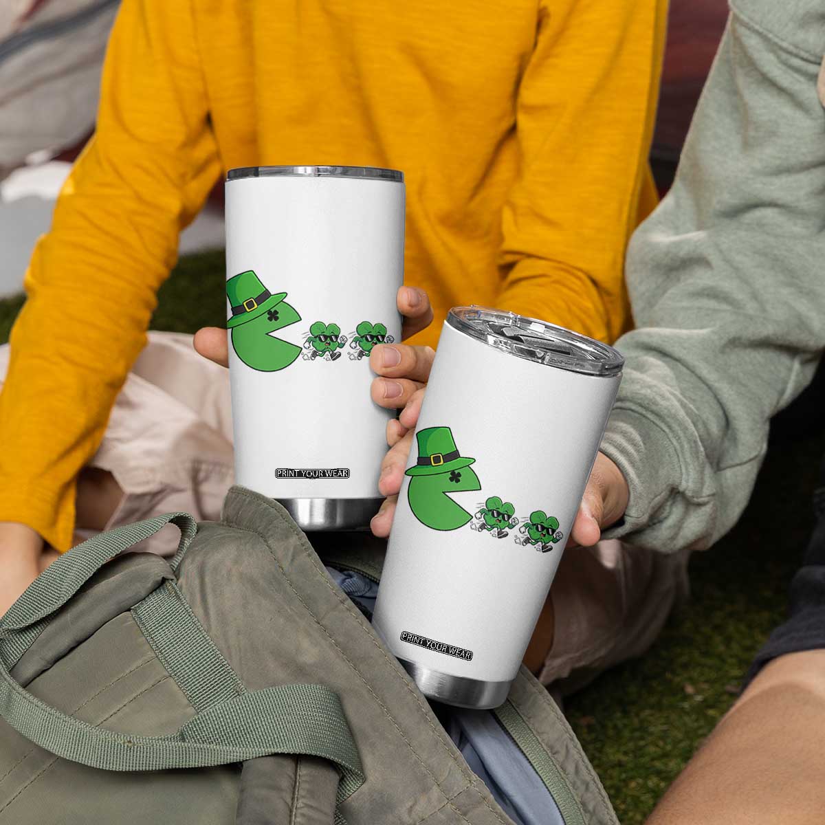 St Patricks Day Retro Gamer Eating Shamrock Lucky Gift Tumbler Cup TS12 Print Your Wear