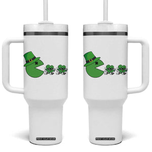 St Patricks Day Retro Gamer Eating Shamrock Lucky Gift Tumbler With Handle TS12 One Size: 40 oz White Print Your Wear