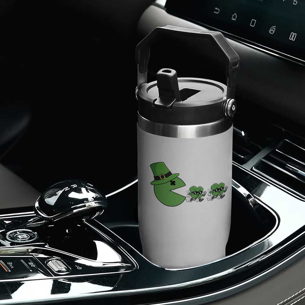St Patricks Day Retro Gamer Eating Shamrock Lucky Gift Flip Straw Tumbler TS12 Print Your Wear