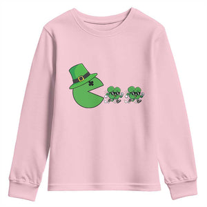 St Patricks Day Retro Gamer Eating Shamrock Lucky Gift Youth Sweatshirt TS12 Light Pink Print Your Wear