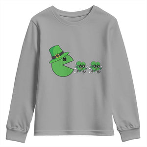 St Patricks Day Retro Gamer Eating Shamrock Lucky Gift Youth Sweatshirt TS12 Sport Gray Print Your Wear