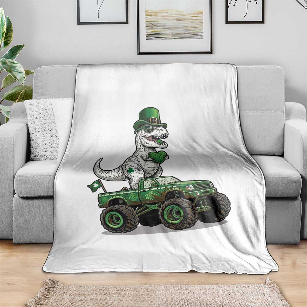 Funny St Patricks Day Dinosaur Truck Throw Blanket Lucky Dino Gift TS12 Print Your Wear