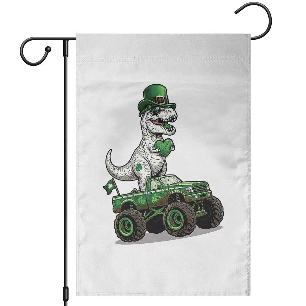 Funny St Patricks Day Dinosaur Truck Garden Flag Lucky Dino Gift TS12 White Print Your Wear