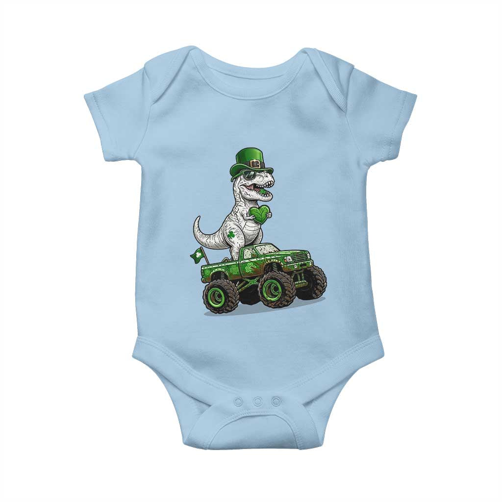 Funny St Patricks Day Dinosaur Truck Baby Onesie Lucky Dino Gift TS12 Light Blue Print Your Wear