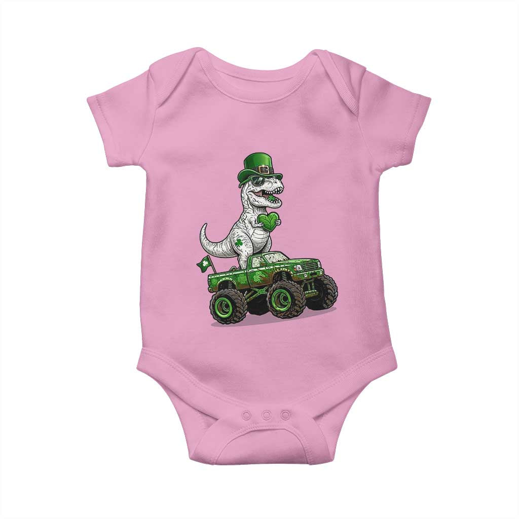 Funny St Patricks Day Dinosaur Truck Baby Onesie Lucky Dino Gift TS12 Light Pink Print Your Wear