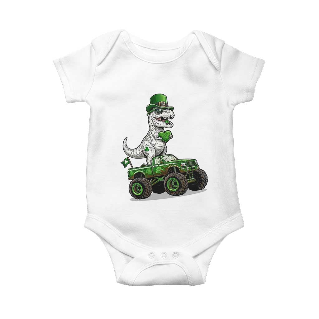 Funny St Patricks Day Dinosaur Truck Baby Onesie Lucky Dino Gift TS12 White Print Your Wear