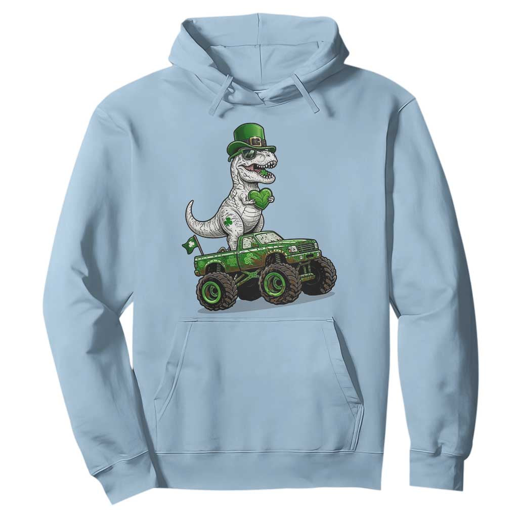 Funny St Patricks Day Dinosaur Truck Hoodie Lucky Dino Gift TS12 Light Blue Print Your Wear