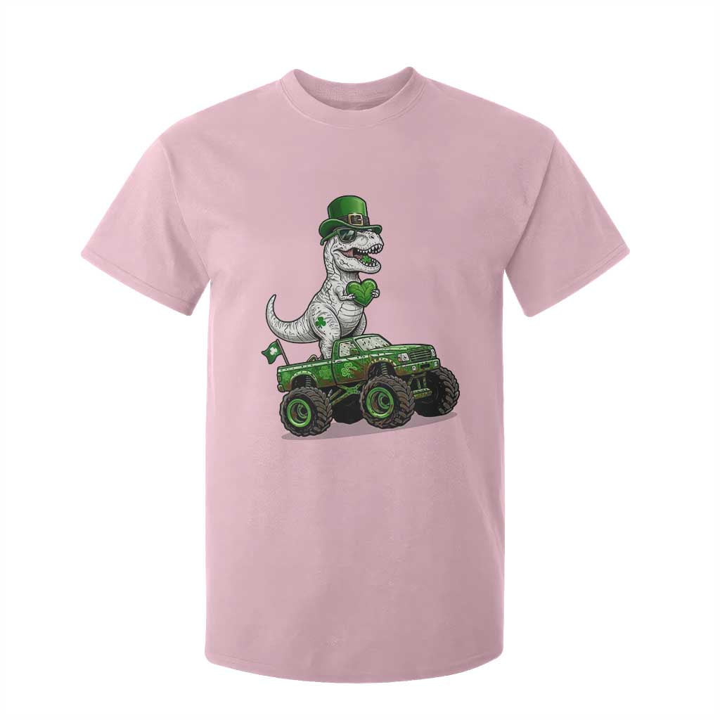 Funny St Patricks Day Dinosaur Truck T Shirt For Kid Lucky Dino Gift TS12 Light Pink Print Your Wear