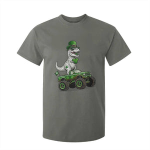 Funny St Patricks Day Dinosaur Truck T Shirt For Kid Lucky Dino Gift TS12 Military Green Print Your Wear