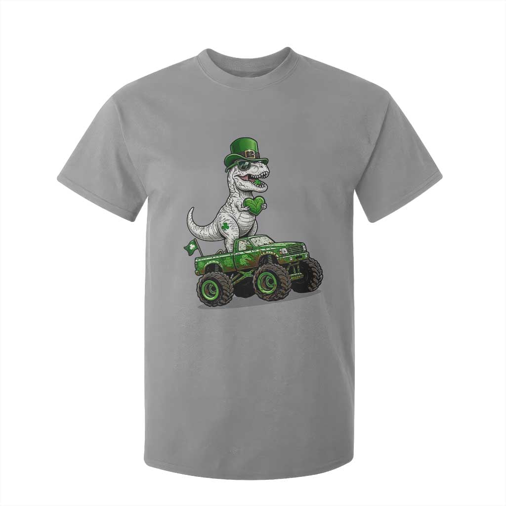 Funny St Patricks Day Dinosaur Truck T Shirt For Kid Lucky Dino Gift TS12 Sport Gray Print Your Wear