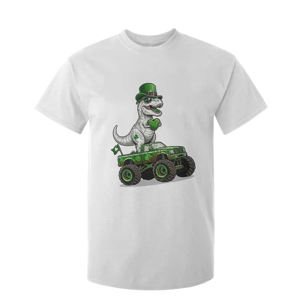 Funny St Patricks Day Dinosaur Truck T Shirt For Kid Lucky Dino Gift TS12 White Print Your Wear