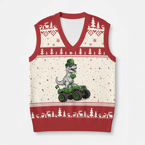 Funny St Patricks Day Dinosaur Truck V-Neck Knit Sweater Vest Lucky Dino Gift TS12 Beige Red Print Your Wear