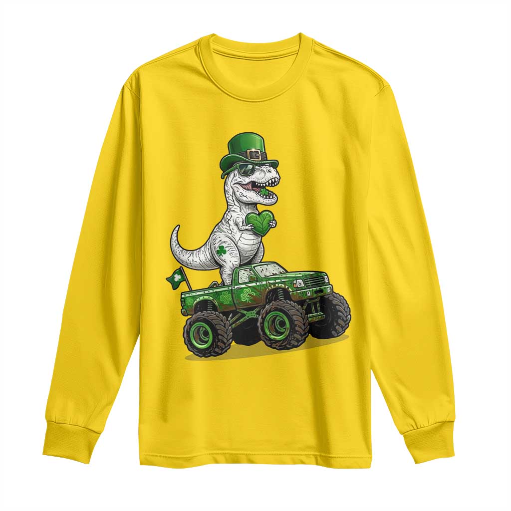 Funny St Patricks Day Dinosaur Truck Long Sleeve Shirt Lucky Dino Gift TS12 Daisy Print Your Wear