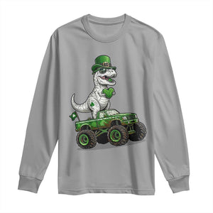 Funny St Patricks Day Dinosaur Truck Long Sleeve Shirt Lucky Dino Gift TS12 Sport Gray Print Your Wear
